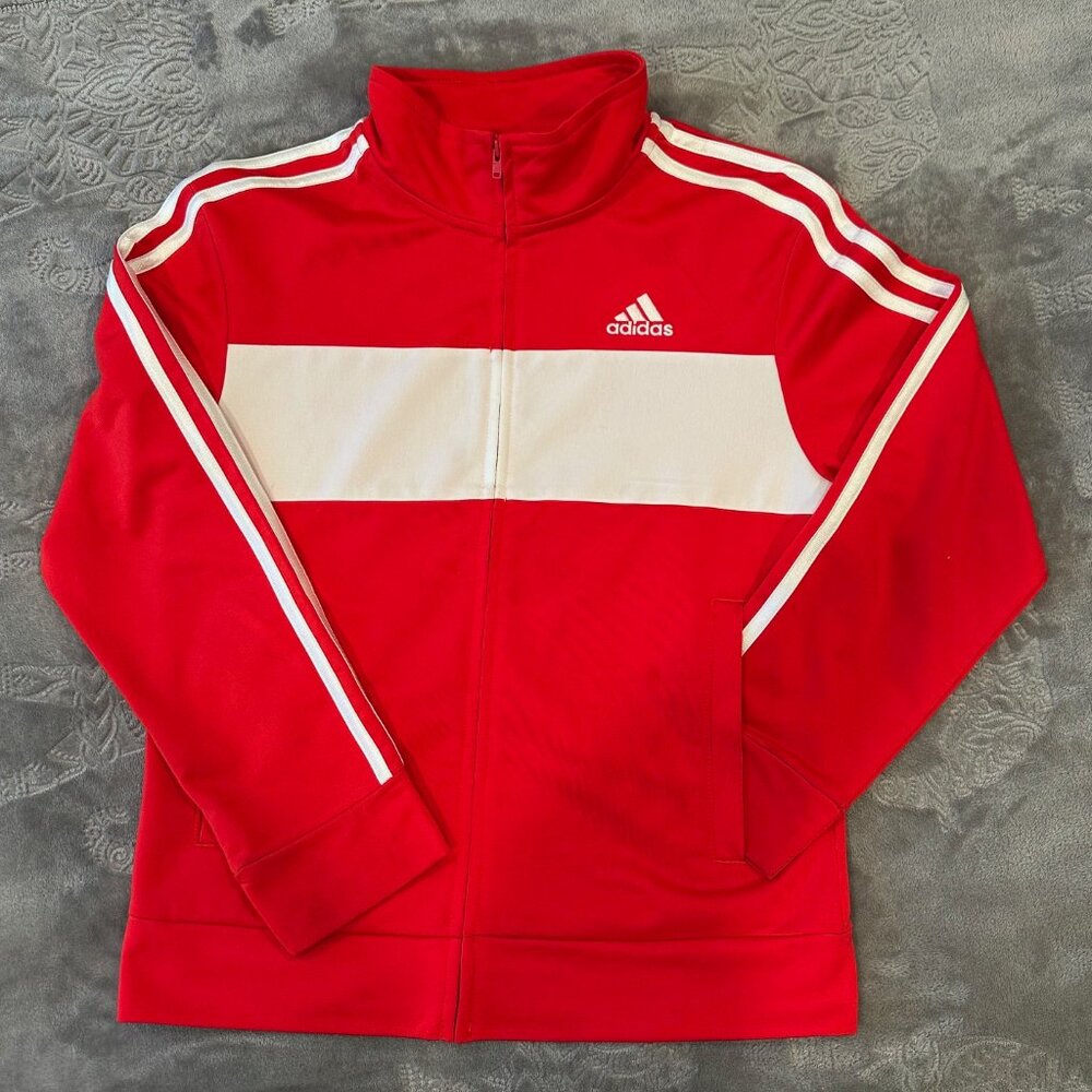 Adidas Boys Red and White Zip up Size 10/12 Med